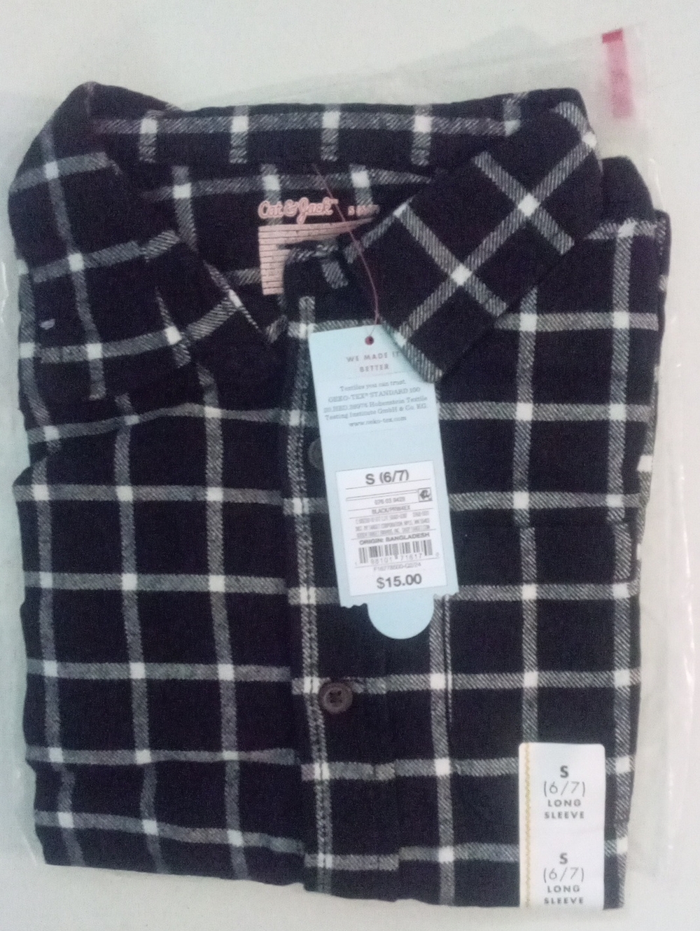 *Cat & Jack  Black & White Plaid Button-Front Shirt  Small NWT $15